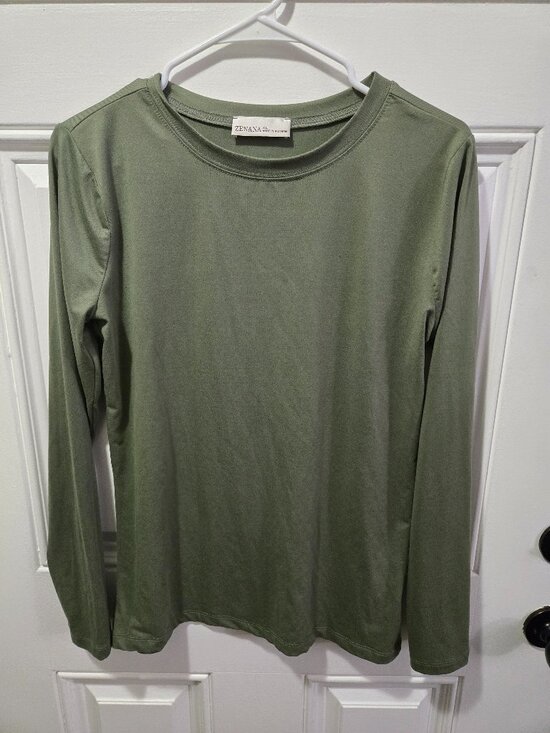 Zenana Tops - Zenana XL Olive Green Long Sleeve Stretch Tee Soft Basic Layering Top